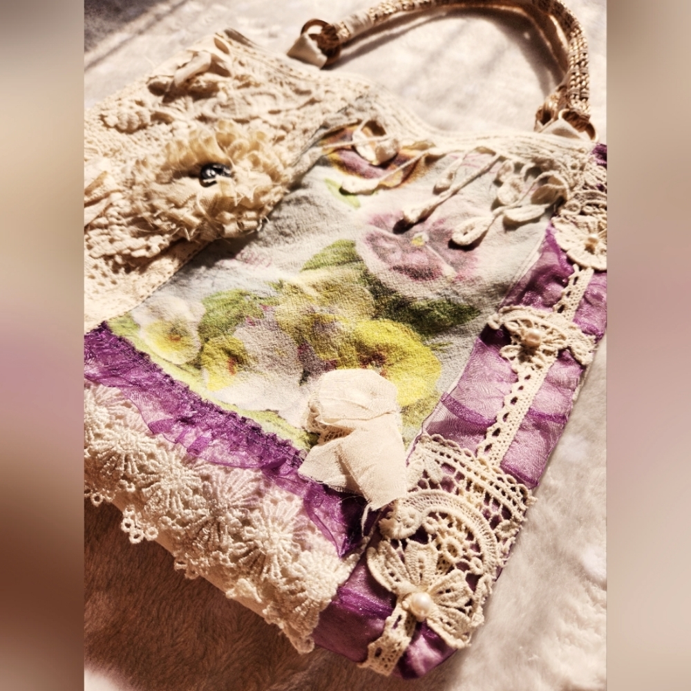 Vintage shabby chic lace one of a kind upcycled handbag
